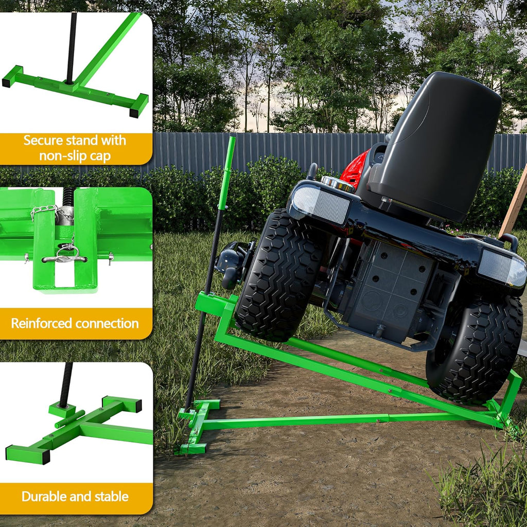 Ride-On Lawn Mower Jack Lift - Telescopic Maintenance Jack for Garden Tractors and Riding Lawn Mowers, 880 lbs Weight Capacity, Manual and Power Tool Handles Included