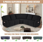 VANSOFY Extra Large Reclining Sectional Couch Covers, Washable 5-Piece Sofa Covers for L Shape Sectional Sofa Corner Seater, Thick, Soft Sofa Slipcovers (5 Seat Recliner Cover，Black)