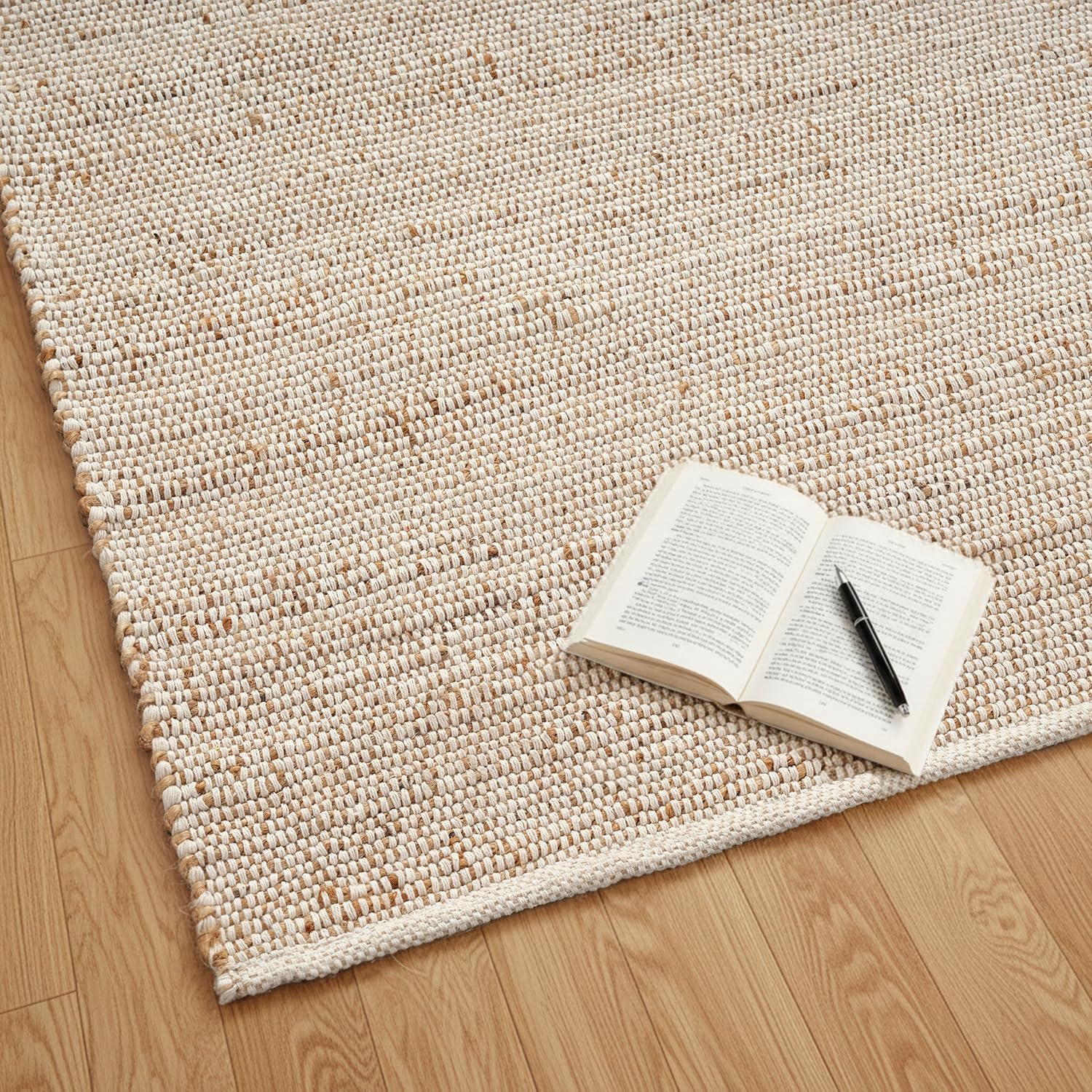 GRUHUM Jute Cotton Area Rug 8'x10' ft Large Hand Woven Natural Farmhouse Rug for Living Room, Bedroom Kitchen - Rustic Vintage Bohemian Eco-Friendly Carpet Home Décor 8x10 ft Natural Boho Rug