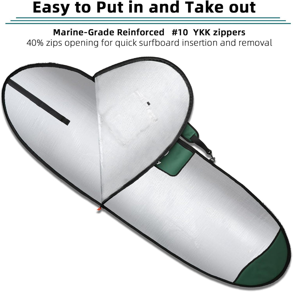 Surfboard Bag Longboard Bag Day Bag for 6'0,6'6,7'0,7'6,8'0,9'6,10'0 Surf Hybrid Fish ShortBoard w/Fin Slot and Padded Shoulder Strap,Easy Access Surf Bag Protect Board for Daily Local Road Short Trip
