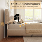 Queen Size Boucle Bed Frame, Upholstered Platform Bed with Height Adjustable Headboard & Soft Rounded Corners, Noise Free, Easy Assembly, No Box Spring Needed, Beige