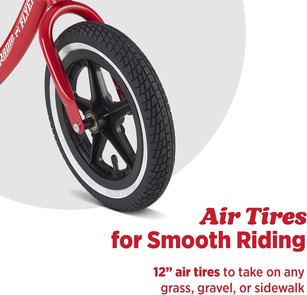 Radio Flyer Air Ride Balance Bike, Red, for Kids Ages 1.5-5, Pedal Free for Quick Learning, Rubber Air Tires, Adjustable Seat, Foot Rest, Ringing Bell, Kid & Toddler Balance Bikes (Amazon Exclusive)