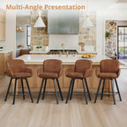 LUE BONA 26" Swivel Bar Stools Set of 6, Counter Height Bar Stools with Backrest and Arms, Modern Upholstered Barstools with Metal Legs for Kitchen Island, Brown