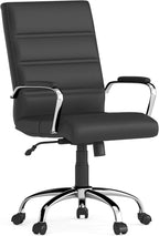 Flash Furniture Whitney Mid-Back Swivel LeatherSoft Desk Chair with Padded Seat and Armrests, Adjustable Height Padded Office Chair, Black