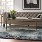 Henn&Hart 45" Wide Rectangular Coffee Table with Mirror Shelf in Brass, Coffee Table coffee tables for living room, studio apartment essentials
