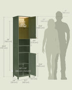 VASAGLE Tall Bathroom Cabinet with Lights, Slim Freestanding Bathroom Storage Cabinet with Adjustable Shelves, for Small Spaces, Modern, 15.7 Inches Wide, Forest Green UBBC766C01