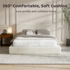 RECCI Cloud Upholstered Queen Bed Frame with Headboard, 5 Inch Foam Padded Platform, No Box Spring, Easy Assembly(Cream)