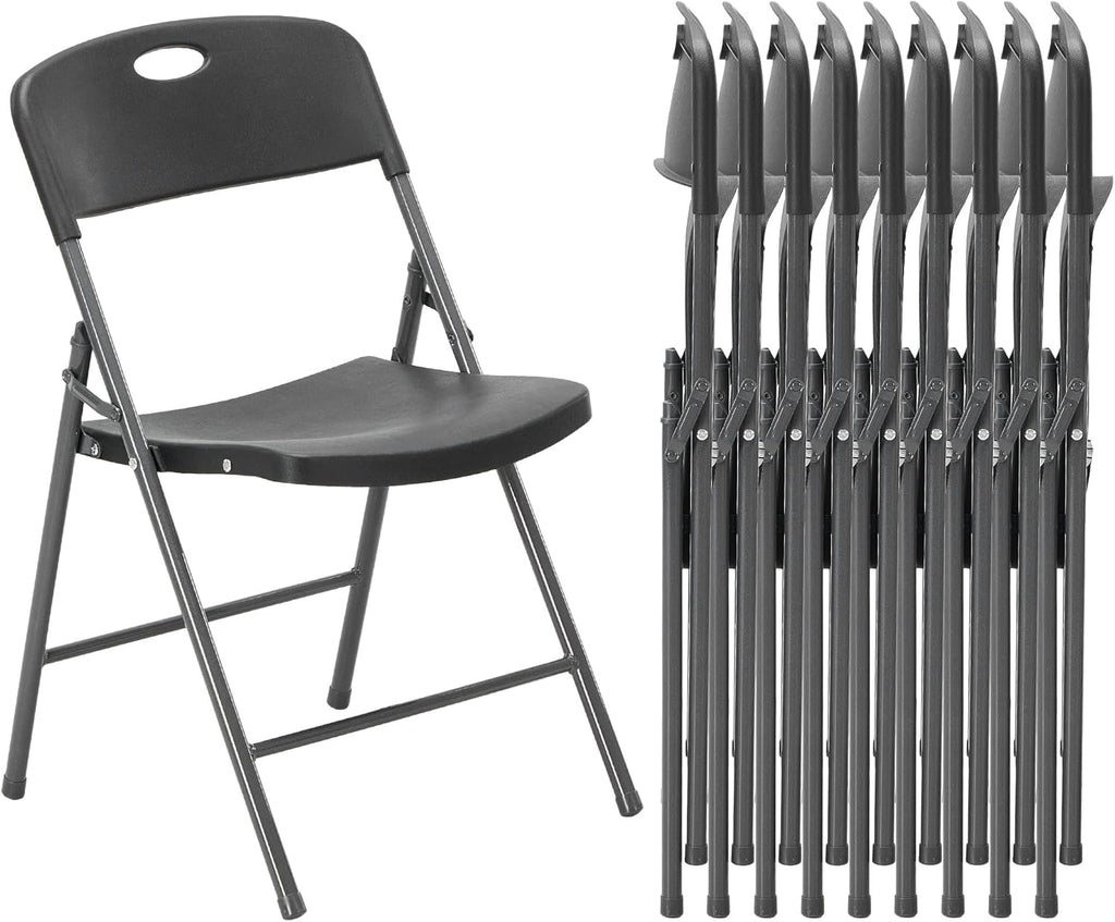 DUMOS 10 Pack Folding Chairs Heavy Duty - Plastic Stackable Portable Dining Chairs Set, Wedding, Party, Patio, Garden, for Indoor Outdoor, for Home and Office, Conference, Black