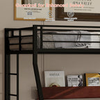 Twin XL Over Queen Bunk Bed with Trundle, Heavy Duty Metal Bunk Bed Frame with 2 Ladders and Full-Length Guardrail, Space-Saving Bunk Beds for Kids Teens Adults, No Box Spring Needed, Black