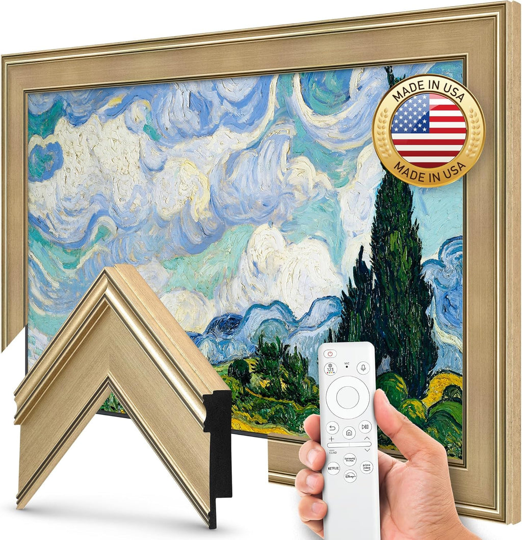 Champagne 65" Premiere Deco TV Frame - Compatible ONLY with Samsung The Frame TV and Pro TVs (Fits 2021-2026  LS03A  LS03B LS03C LS03D LS03FA LS03FW)