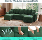 LINSY HOME Oversized Sectional Sleeper Sofa with Pull Out Couch Bed (Green, 118.5'') | USB Charging, Pillow-style Armrest, Multiple Cushions, Storage Chaise, Corduroy Fabric