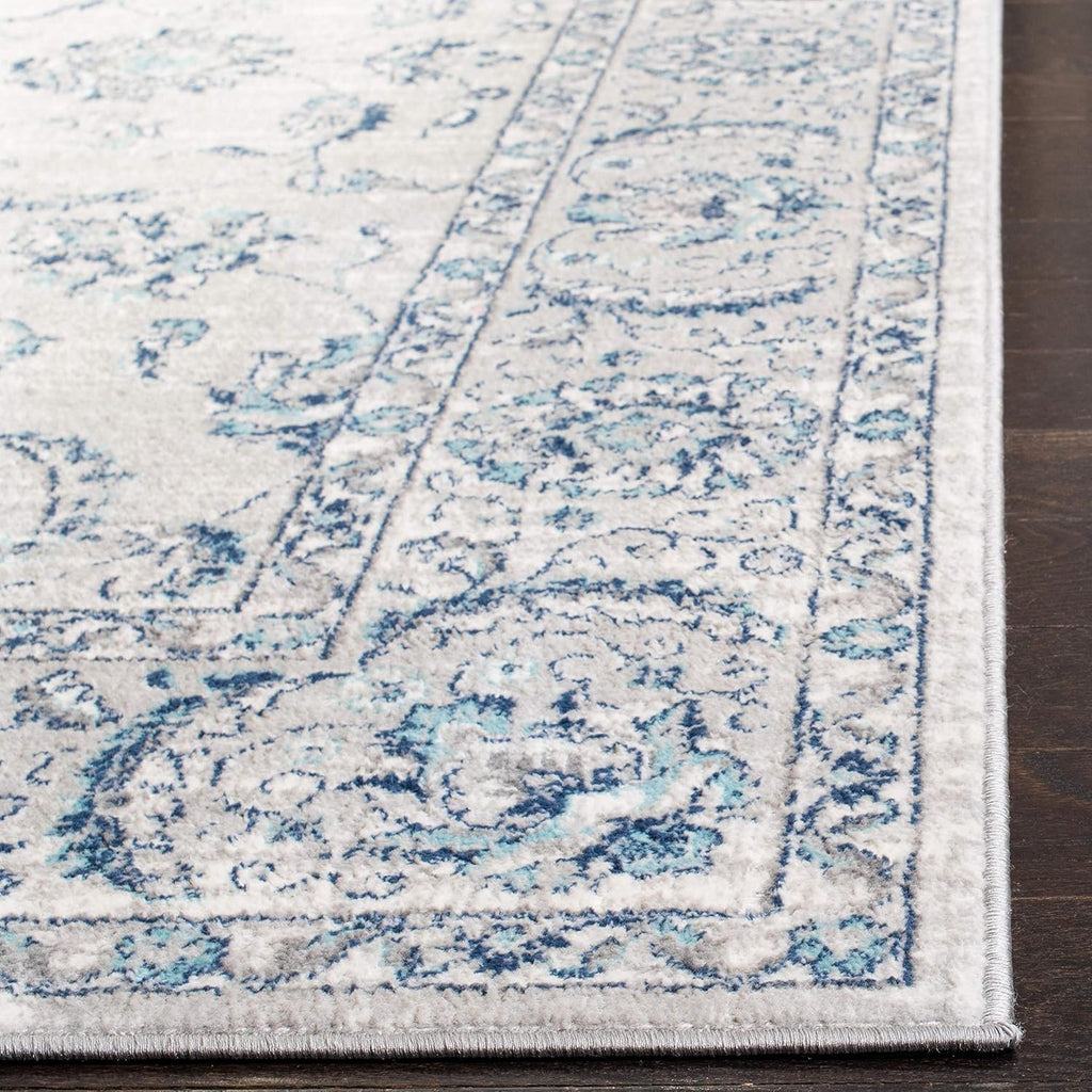 SAFAVIEH Brentwood Collection Area Rug - 10' x 13', Light Grey & Blue, Oriental Floral Scroll Design, Non-Shedding & Easy Care, Ideal for High Traffic Areas in Living Room, Bedroom (BNT854G)