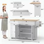 60" Kitchen Island with Power Outlet & Drop Leaf, Kitchen Rolling Island with Spice Rack & Towel Rack, Knife Holder, Kitchen Island Cart with Trash Storage Cabinet, Mobile Island Table for Kitchen
