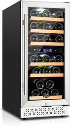 Tylza Mini Fridge 15 Inch Wine Cooler Under Counter, 30 Bottles Dual Zone Wine Fridge with Safty Lock, Wine Refrigerator Freestanding, Built-in Wine Cellars