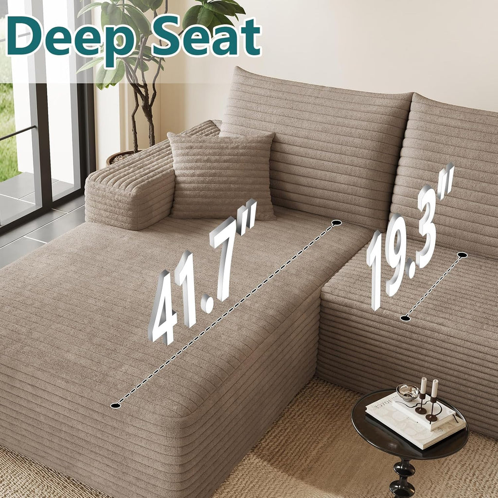 95" Modular Sectional Couch, Boneless L Shaped Cloud Sofa with Chaise Lounge, Corduroy Upholstered Couches Memory Foam Deep Seat, No Assembly Required, Ideal for Living Room(Camel, Left Facing)