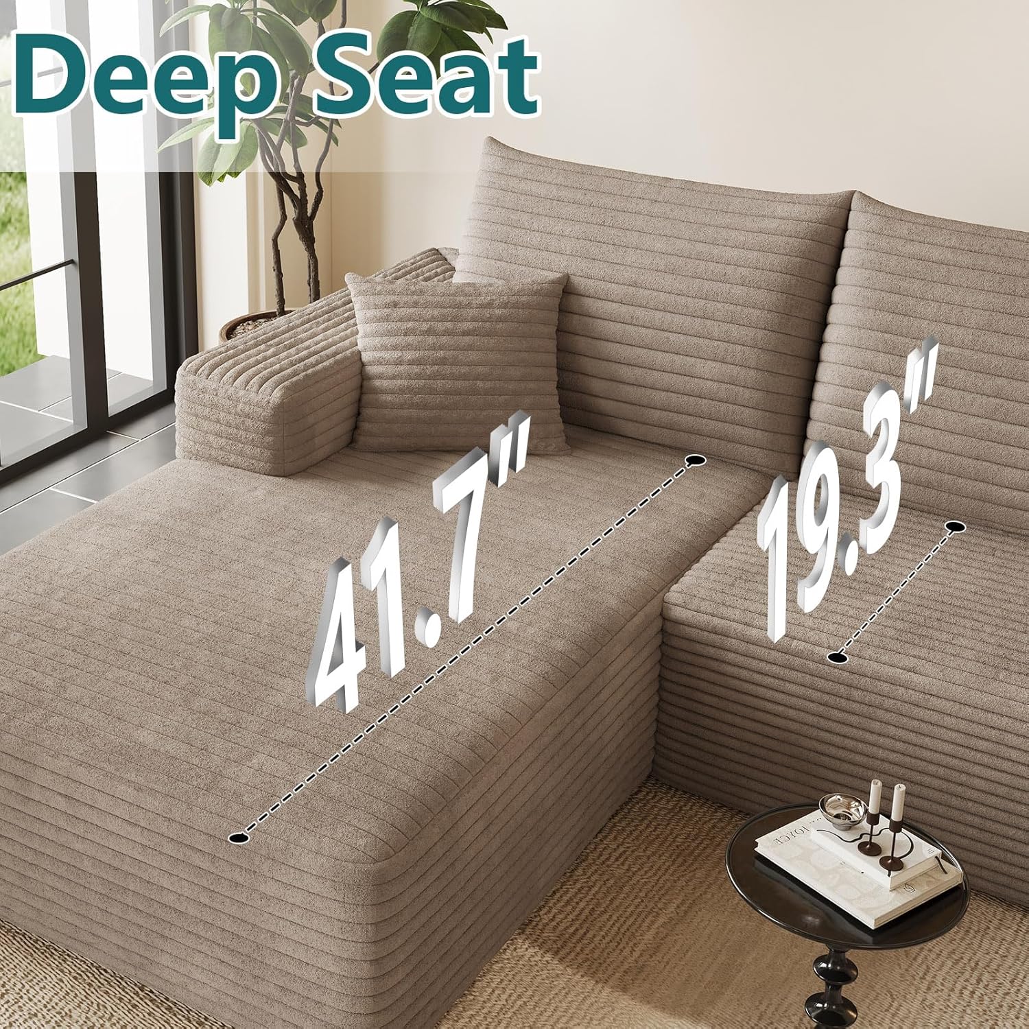 95" Modular Sectional Couch, Boneless L Shaped Cloud Sofa with Chaise Lounge, Corduroy Upholstered Couches Memory Foam Deep Seat, No Assembly Required, Ideal for Living Room(Camel, Left Facing)