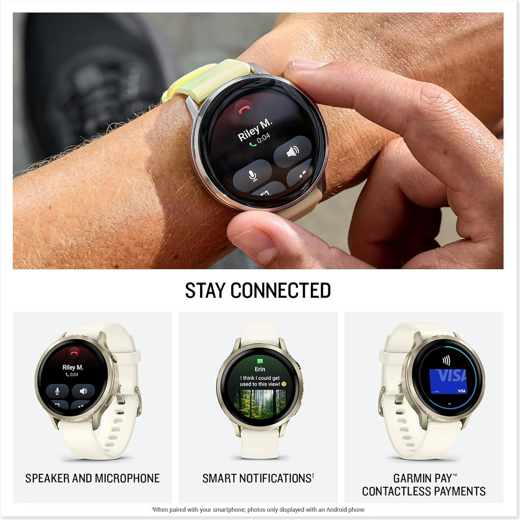 Garmin Venu 4  41mm  Advanced Fitness Tracker GPS Smartwatch  1.2" AMOLED Display  Built-in Flashlight  10 Days of Battery Life  Lunar Gold with Bone Silicone Band (Watch Bundle)