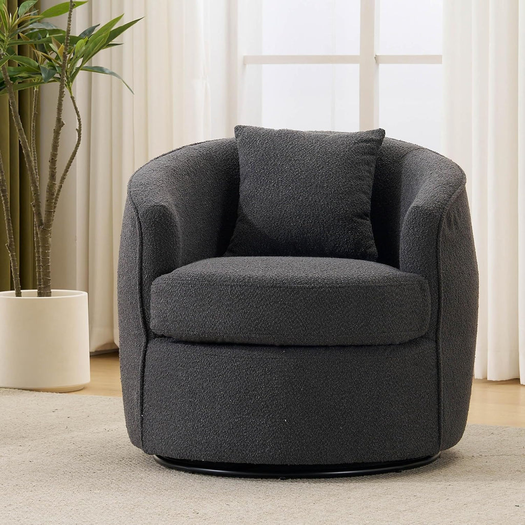 Swivel Barrel Chairs  .32 Inches Wide No Assembly Round Upholstered Armchairs Accent Chairs Single Sofa Chair for Living Room (Dark Grey, Set of 2)
