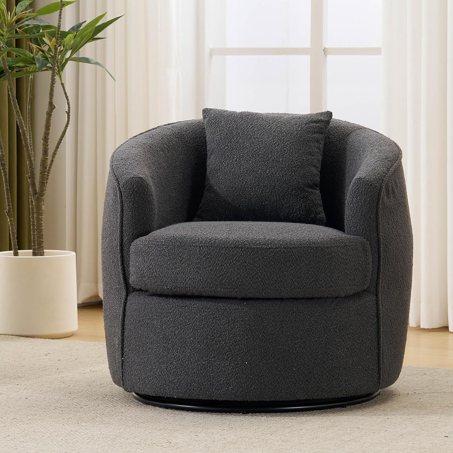Swivel Barrel Chairs  .32 Inches Wide No Assembly Round Upholstered Armchairs Accent Chairs Single Sofa Chair for Living Room (Dark Grey, Set of 2)