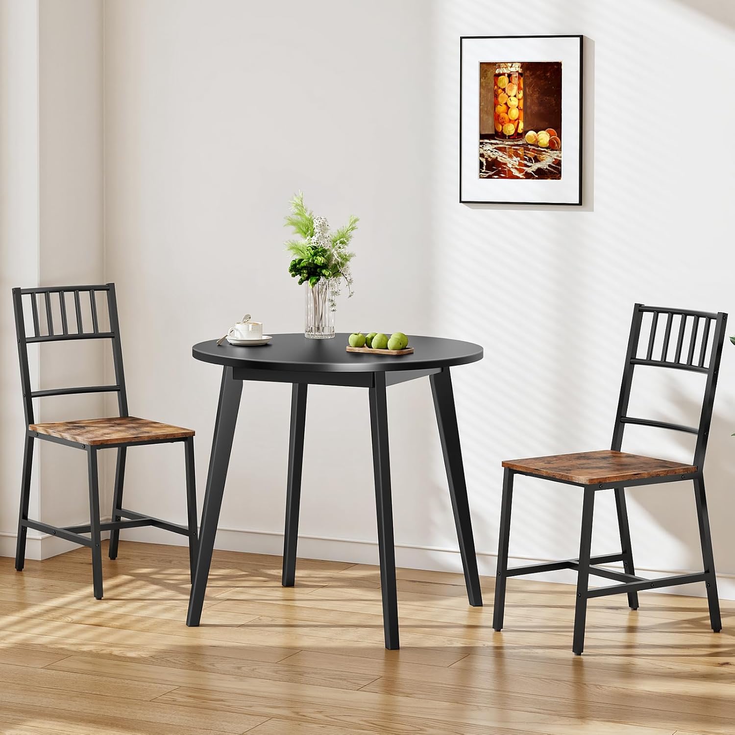 HOOBRO Bamboo Dining Table, Round Dining Table for 2, 27.5" Kitchen Table for Small Space, Writing Table, Easy to Assemble, for Dining Room, Living Room, Office, Kitchen, Apartment, Black BK71CZ01G1