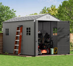 ZZM Outdoor Storage Shed 6x11 Ft  All-Weather Resistant Resin Garden Sheds & Outdoor Storage Clearance with Floor and Windows  Double-Layer Plastic Tool Shed for Backyard  Patio & Lawn (Gray)