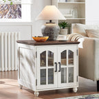 Farmhouse Coffee and end Tables 3-Piece Set,Wood 48" Center Table with 4 Drawers,Large Sofa Side Table with Charging Station & with Glass Barn Door Storage for Home Living Room Hallway,White
