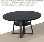 GarveeHome 47 Inch Round Dining Table for 4-6, Farmhouse Pedestal Kitchen Table with Storage Shelf, Space-Saving Circle, for Kitchen, Dining Room, Living Room, Apartment, Table Only- Black