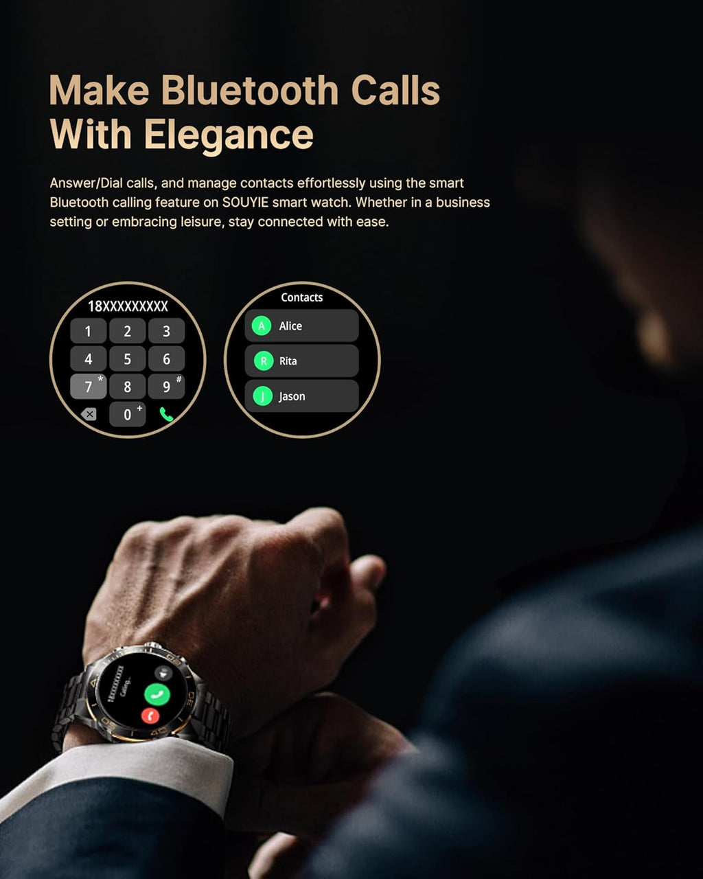 Smart Watch for Men Answer/Make Call for Android iPhone  1.43" AMOLED HD Screen Mens Luxury Watch  400mAh Heavy Duty Smartwatch Heart Rate Blood Oxygen Blood Pressure Sleep Monitor Pedometer  2 Straps