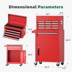 Greenvelly Tool Chest, 5-Drawer Rolling Tool Chest with Hooks and Lockable Wheels, Detachable Top Tool Box, Toolbox with Wheels, Rolling Tool Box for Mechanics Garage Workshop and Tool Room (Red)