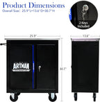 2-Door 2-Shelf Rolling Tool Chest with Stainless Steel Countertop,Tool Chest with Secure Locking System,Mobile Storage Tool Cabinet with 360°Wheels and Padded Feet,for Home,Garage(Black+Blue)