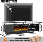 70" Modern Fireplace TV Stand with 36" Electric Fireplace for TVs Up to 80 inch, Luxury LED Light Entertainment Center with High Gloss Cabinet, TV Consoles for Living Room, Black