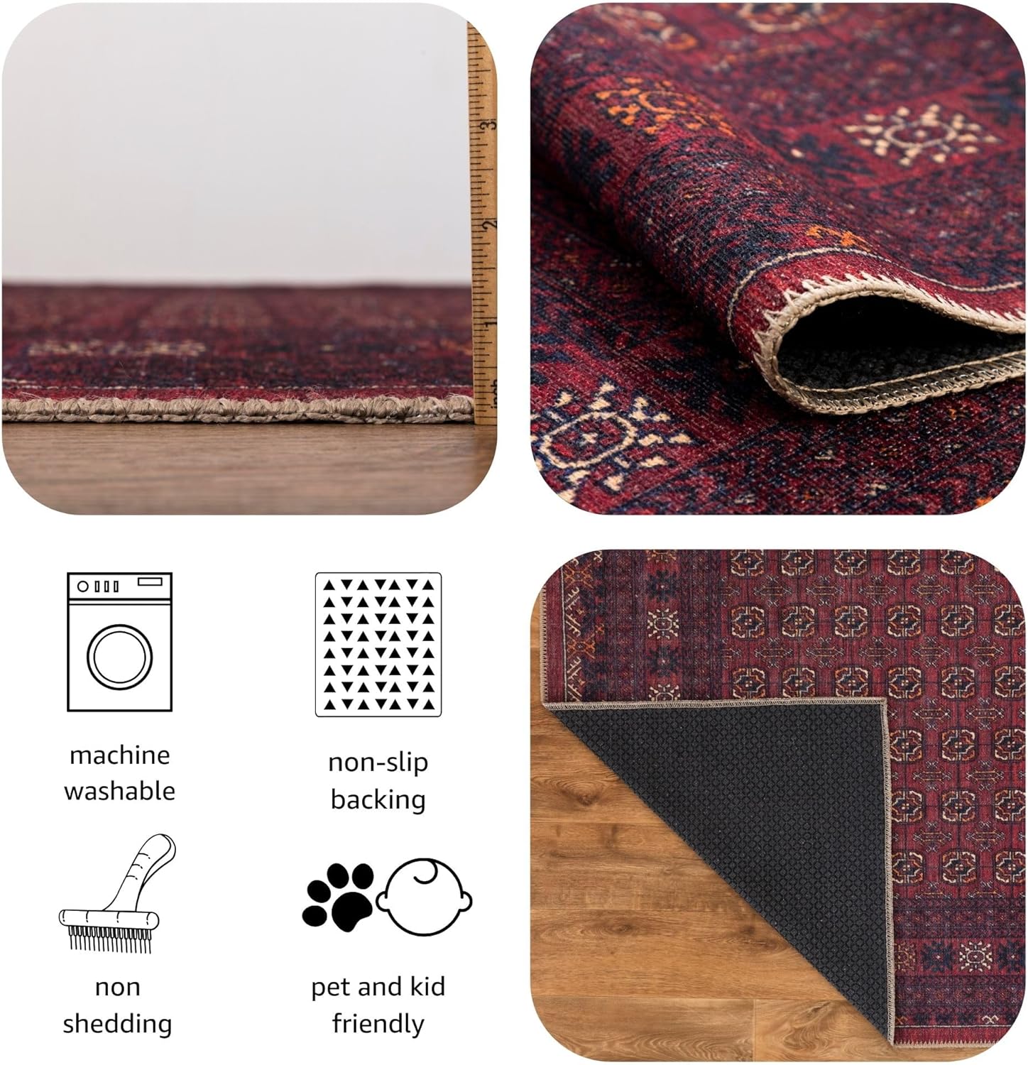 Keen Home Design 10x14 Rug - Machine Washable Area Rug with Non-Slip Backing, Ideal for Living Room, Dining Room, Bedroom - Vintage, Easy Clean, Durable, Low Pile Rug - (9'7" x 14')
