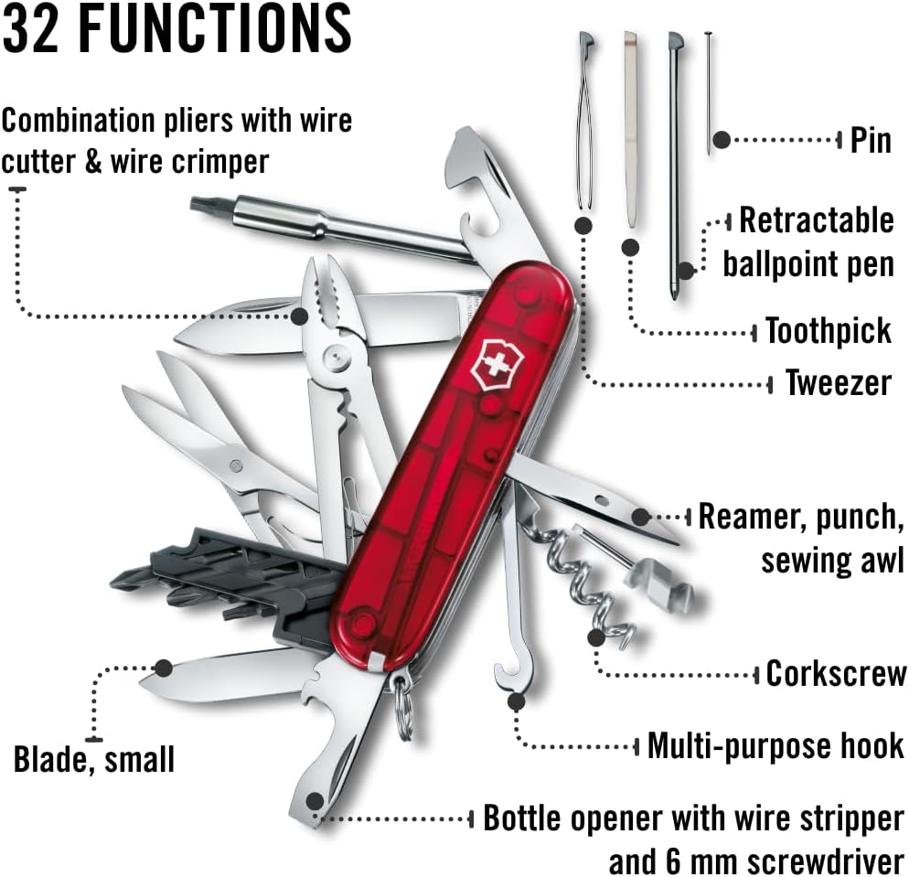Victorinox Cyber Tool M 32 Functions Swiss Army Medium Pocket Knife with Fold-Out Bit Case, Ruby