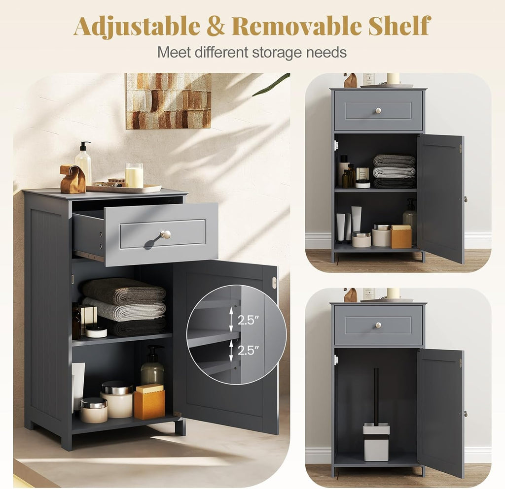 Giantex Floor Bathroom Storage Cabinet - Freestanding Cabinet with Drawer, Door, Adjustable Shelf, Anti-Tipping Device, Storage Organizer for Sofa Side, Bathroom, Living Room