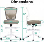 Armless Drafting Chair Tall Office Chair for Standing Desk - Adjustable Height Mesh Ergonomic Stool with Foot Ring, Rolling Counter Height Computer Chair for Small Spaces & Home Office