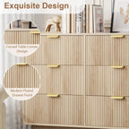QUW Fluted 59.1" Wide Modern Dresser for Bedroom with 9 Drawers, Tall Chest of Drawers with Metal Handle, Wooden Dresser TV Stand, Hallway, Living Room, Natural Oak