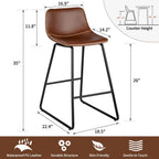HeuGah Counter Height Bar Stools Set of 3, Brown Barstools with Back Support 26 Inch Faux Leather Bar Stools for Kitchen Island Counter Height Bar Chairs with Metal Legs