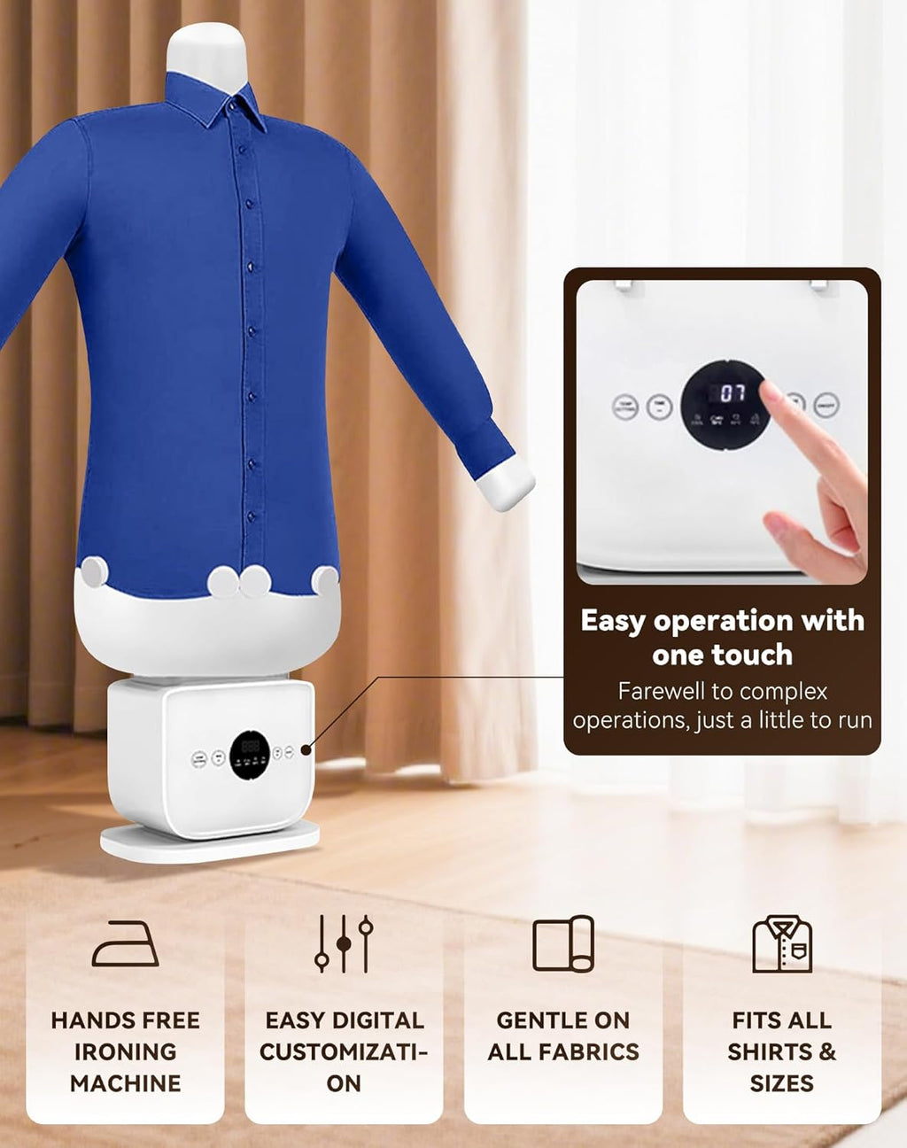 Automatic Ironing Machine, Hands Free Automatic Iron, Wrinkle-Free in 8-12 Mins, Automatic Steam Iron, Portable Inflatable Garment Wrinkle Remover for all kinds clothes (not allowed Skirt)