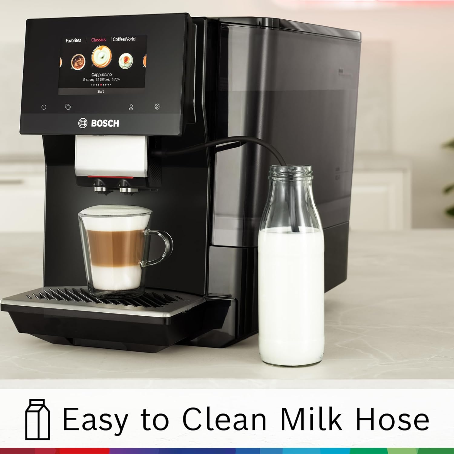 Bosch 800 Series Fully Automatic Espresso and Coffee Machine – 35 Drinks, Cold Brew, Double Cup, Milk Hose, Ceramic Grinder, Smart Features, in Black TPU60309
