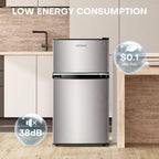 Upstreman 3.2 Cu.Ft Mini Fridge with Freezer, Double Door Mini Fridge, Adjustable Thermostat, Mini Refrigerator for Dorm, Office, Bedroom, Stainless-SD321
