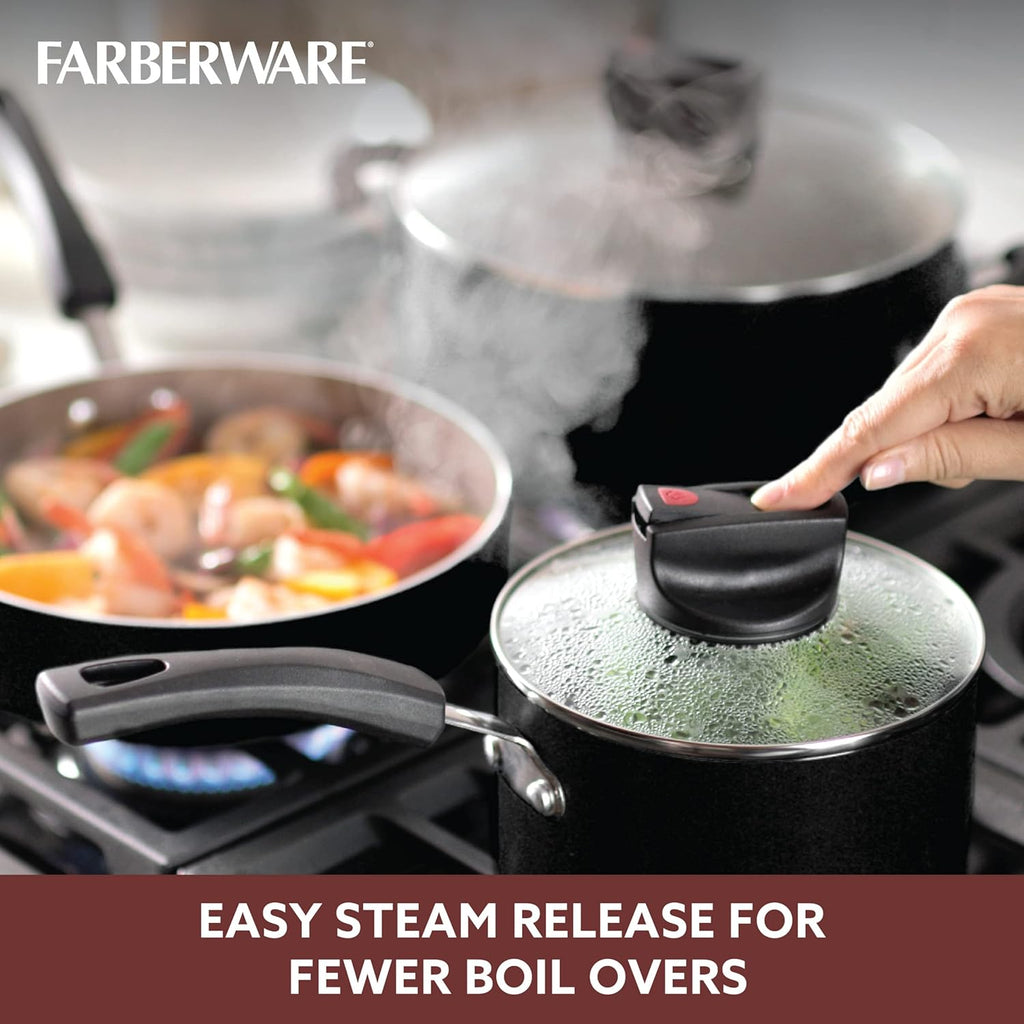 Farberware Smart Control Nonstick Cookware Pots and Pans Set, 14 Piece, Black