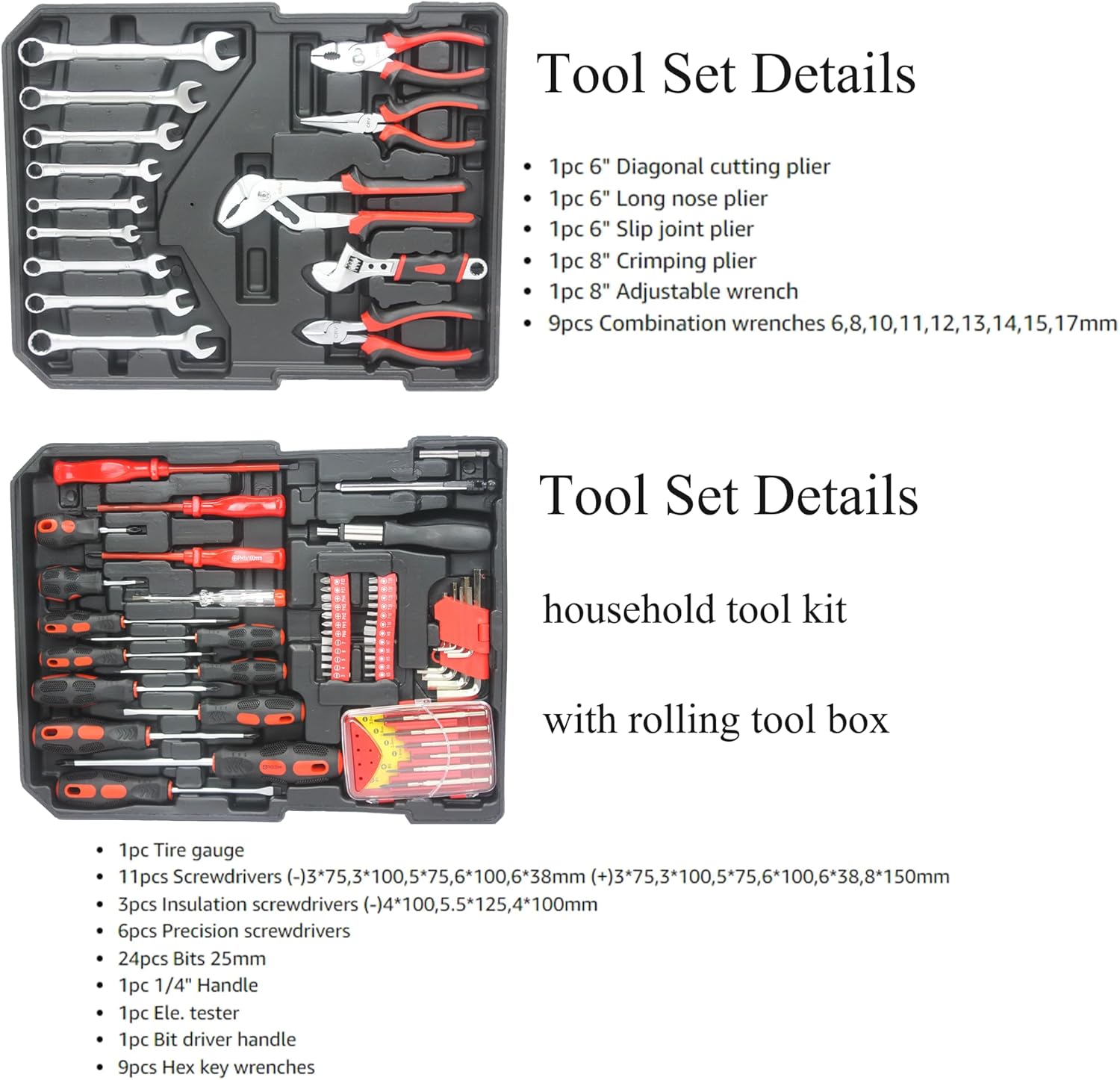 Campfun 899-Piece Household Tool Set with Complete Hand Tools, Mechanic Toolbox Set with Rolling Case, Tool Set for Home/Auto Repair, White