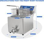 6.3Qt Electric Fryer with Oil Drain,30 Minutes Timer,Stretch forming oil tank,Lid and Solid Wire Mesh Basket,Light Duty Commercial Electric Countertop Deep Fryers-120V,1800W