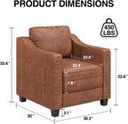Mid Century Modern Accent Chair, 30 Inches PU Leather Armchairs, Barrel Chair Living Room Chairs Club Chair with Cushion Reading Chair for Bedroom, Apartment, Reading Room, Brown