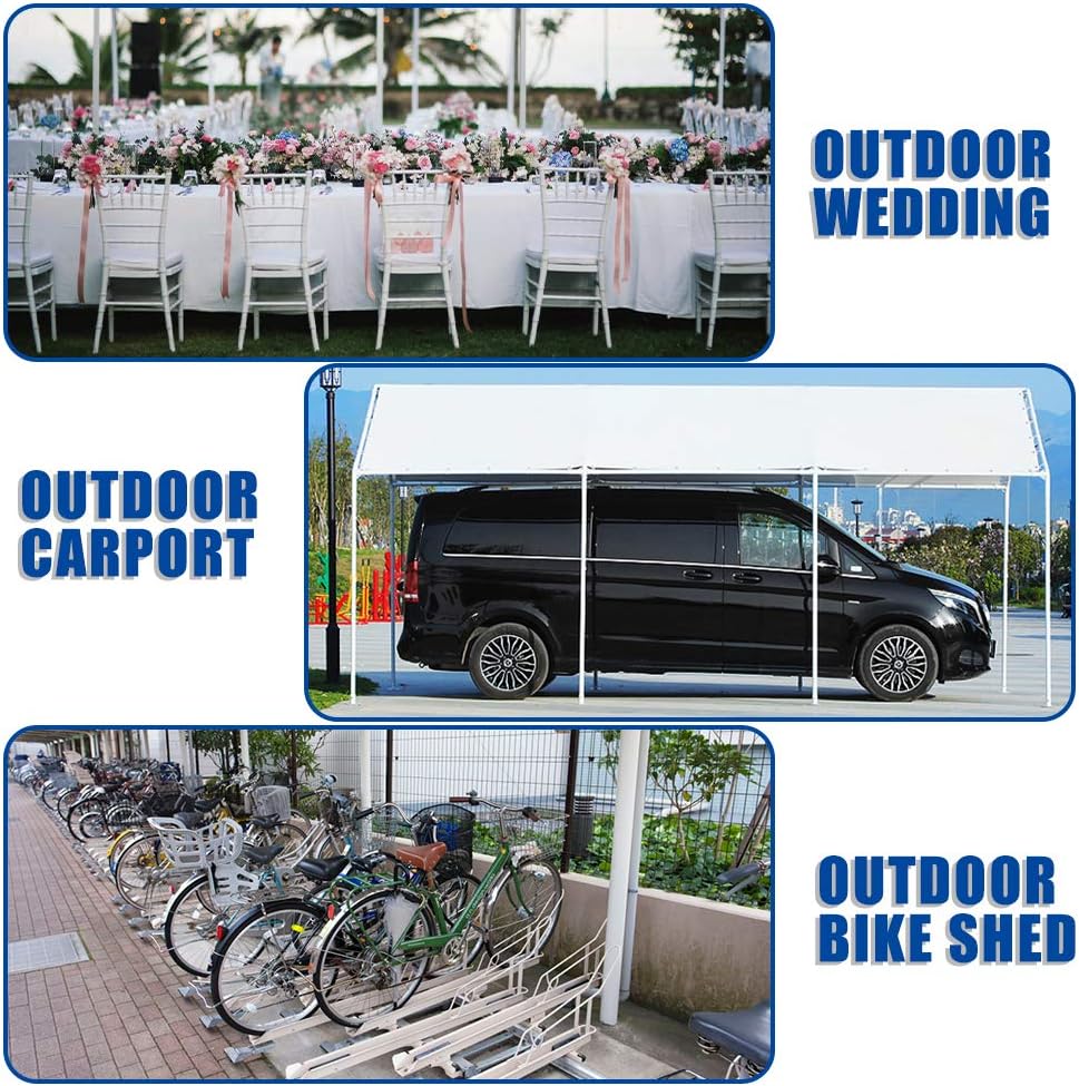 FDW 10'x20' Heavy Duty Galvanized Carport Waterproof Canopy Tent with Anchor Kit, Open-Sided Design for Cars and Outdoor Use