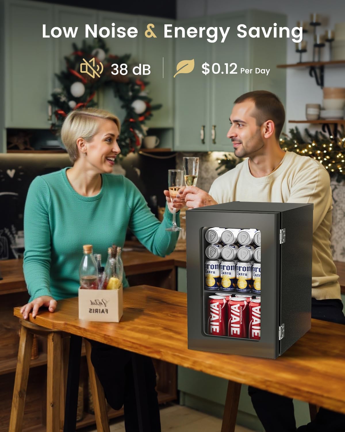 Feelfunn 24 Cans Beverage Refrigerator Cooler - Mini Fridge with Digital Temperature Control, Soda Wine Beer Drink Fridge - Small Refrigerator for Office Home Bedroom Dorm Bar, Black