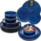 vancasso Starry 18 Pieces Dinnerware Sets for 6, Blue Reactive Glaze Dishes Sets, Ceramic Plates and Bowls Set, Dinner Salad Dessert Plates, and Cereal Bowls Set, Dishwasher and Microwave Safe