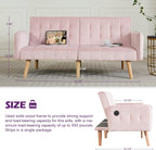 TYBOATLE 65" W Velvet Modern Convertible Folding Futon Couch Sofa Bed w/ 2 USB Charging Ports and arms, Loveseat for Compact Living Space, Dorm, Game Studio, Bonus Room, Apartment, Bedroom (Pink)