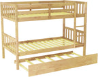 Harper & Bright Designs Convertible Wood Twin-Over-Twin Bunk Bed with Trundle and Ladder - Can Be Divided Into Two Platform Beds, White Oak