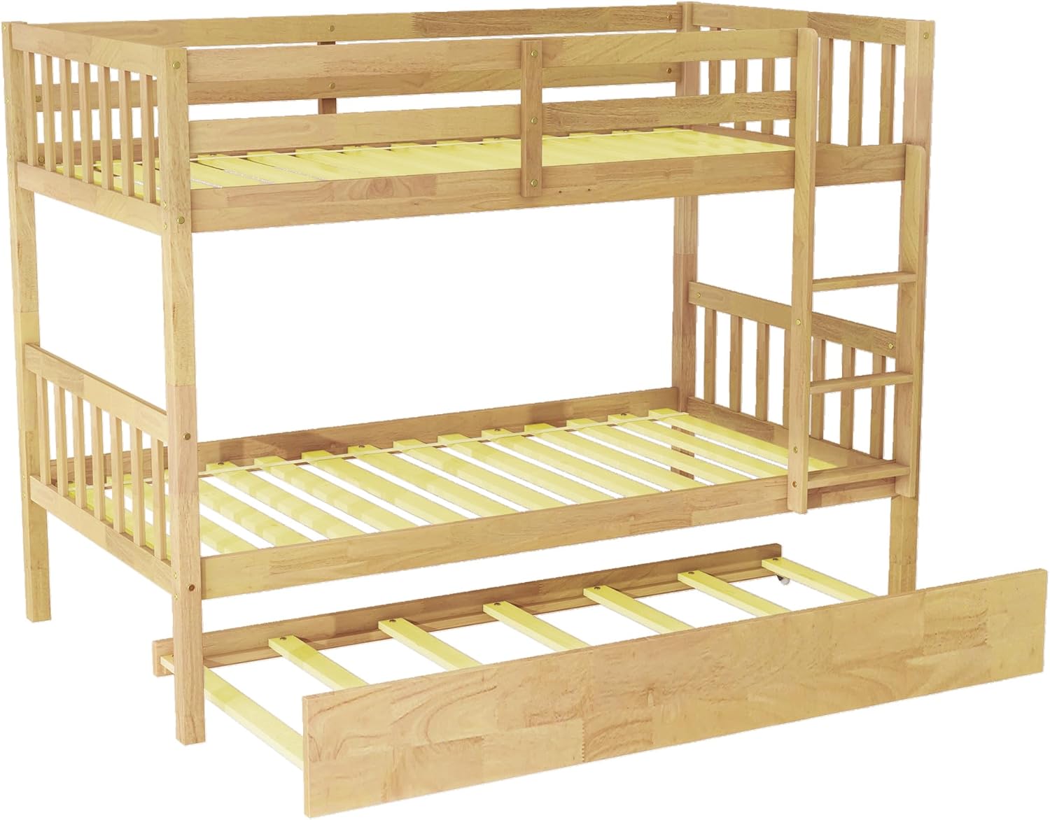 Harper & Bright Designs Convertible Wood Twin-Over-Twin Bunk Bed with Trundle and Ladder - Can Be Divided Into Two Platform Beds, White Oak